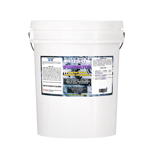 Dominator concentrated cleaner degreaser for removing heavy soil, ink, shoe marks, marker and stains from non-porous surfaces