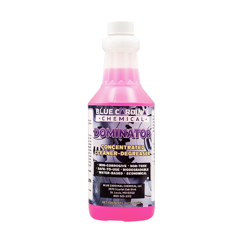 Dominator concentrated cleaner degreaser for removing heavy soil, ink, shoe marks, marker and stains from non-porous surfaces