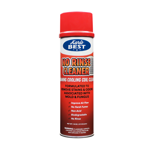 No Rinse Coil Cleaner biodegradable foam removes grease dirt and debris from HVAC coils and appliances